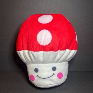 NWT Goffa Red & White Plush Stuffed Smiling Mushroom Carnival Prize Toy 9.5"